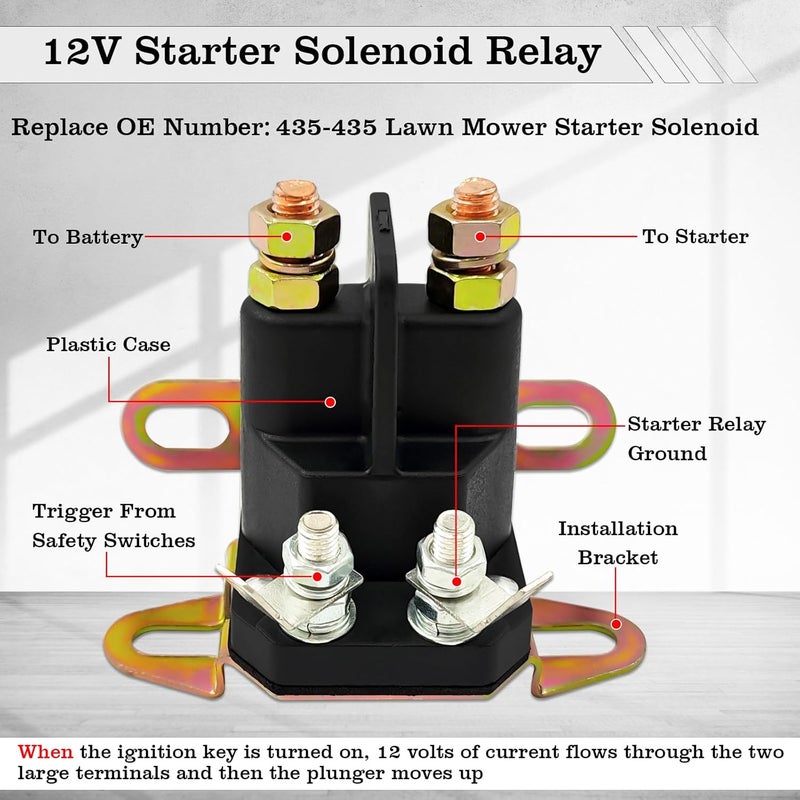 FBLOWMOD 435-435 Starter Solenoid Relay for Lawn Mower, 12V Relay Switch, Fit for Exmark 52" and 60" Turf Tracer Floating Deck Walk & Cub Cadet & Ariens Mowers - Image 4